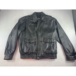 Cougar Men's Black Leather‎ Jacket w/Quilted Lining Sz L Retro Classic